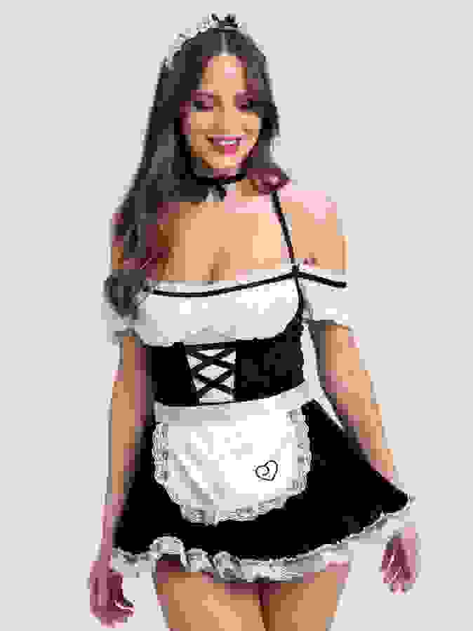 Lovehoney Fantasy French Fancy Maid Costume, Black, hi-res